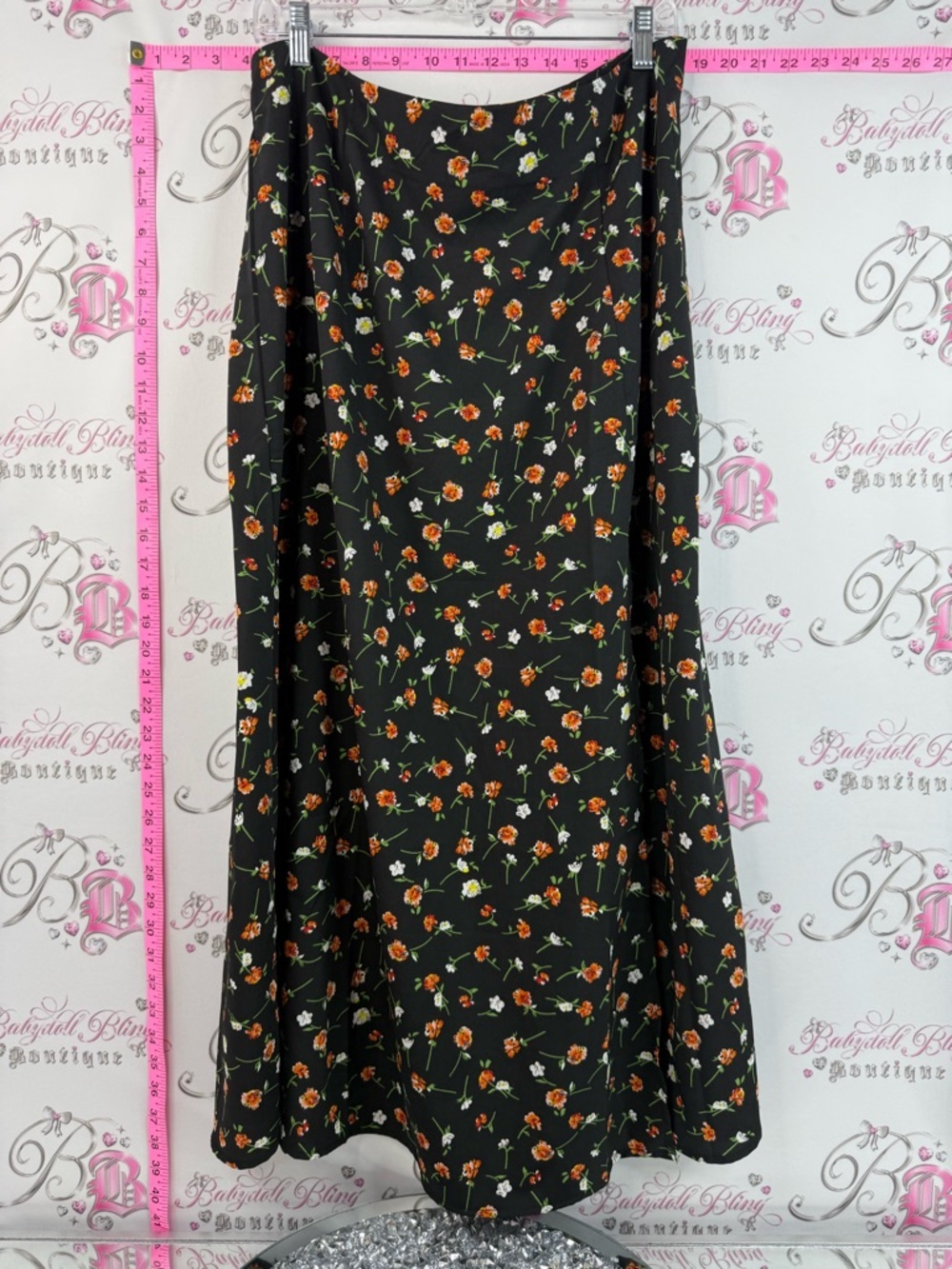 Berrylush skirt maxi Black Floral A-Line Maxi Skirt with Orange & White Blooms